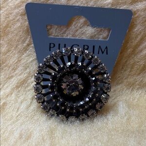 Pilgrim Antique Gold Tone and Black & Clear Crystals Brooch